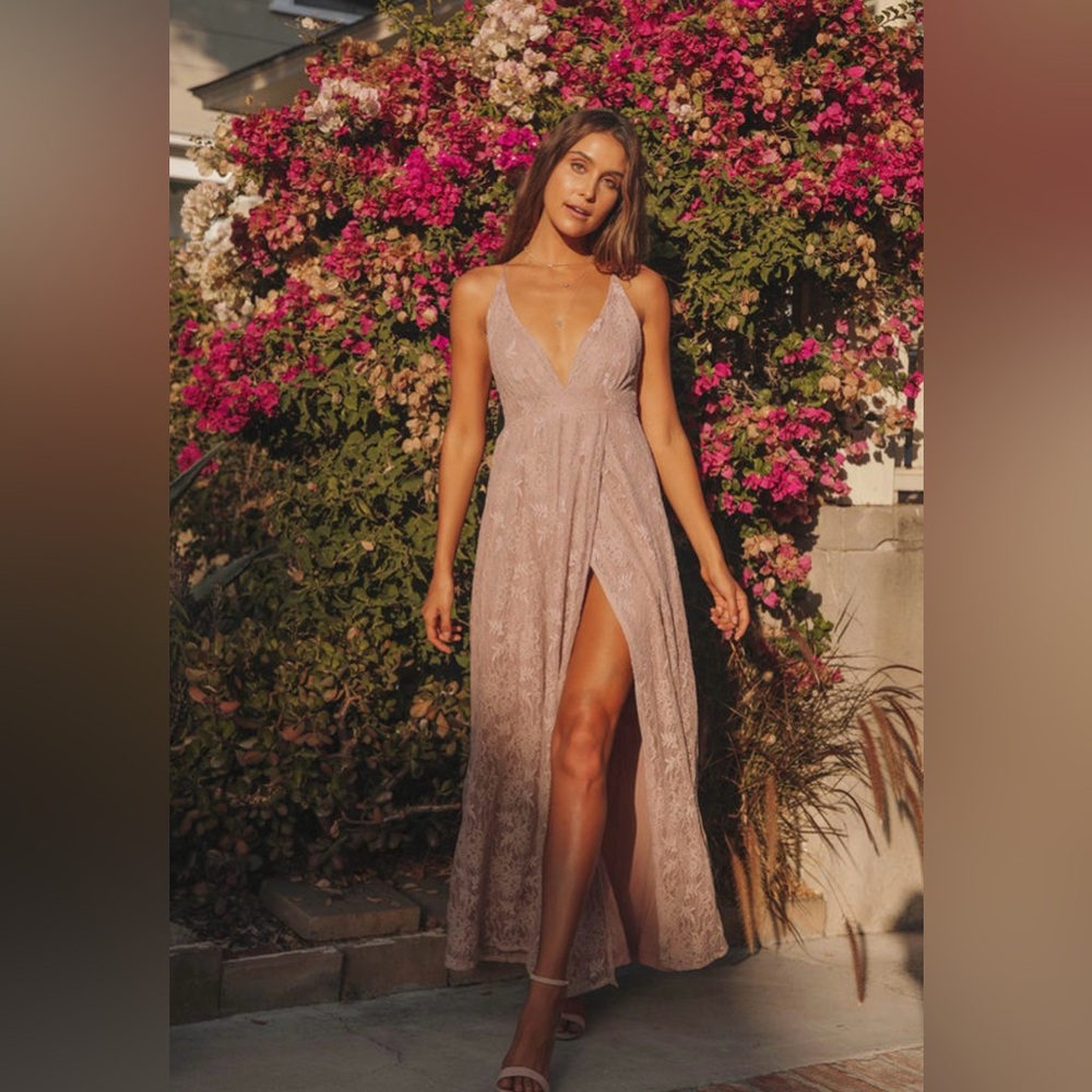 Dusty pink full length lace up dress